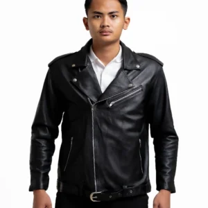 jaket kulit pria ramones series anak band rock n roll double kerah premium